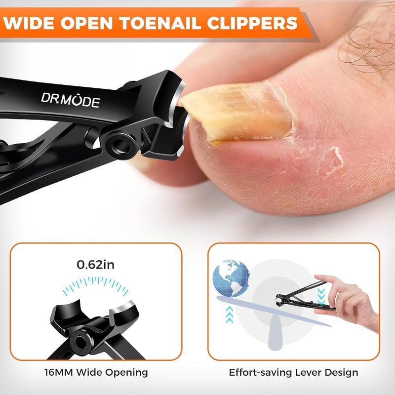 DRMODE Toenail Clippers for Thick Toenails for Seniors, Angled Head Long Handled Toe Nail Clippers for Men with Wide Jaw Opening, Heavy Duty Large Finger Nail Clippers Adult Cutter with Catcher, Black - Image 5
